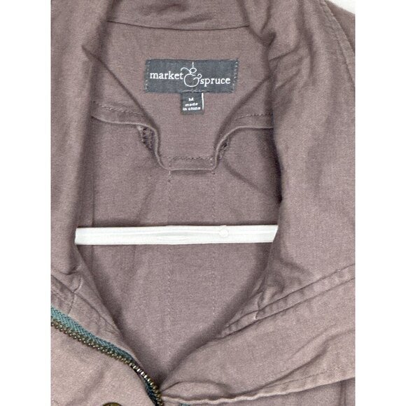 Market & Spruce Cargo Utility Jacket Womens M Grey Hooded Military Safari - Picture 6 of 11